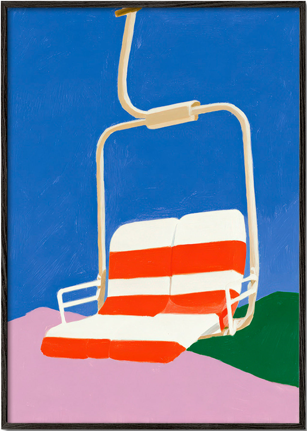 Ilustración de telesilla con asiento a rayas – Black Frame