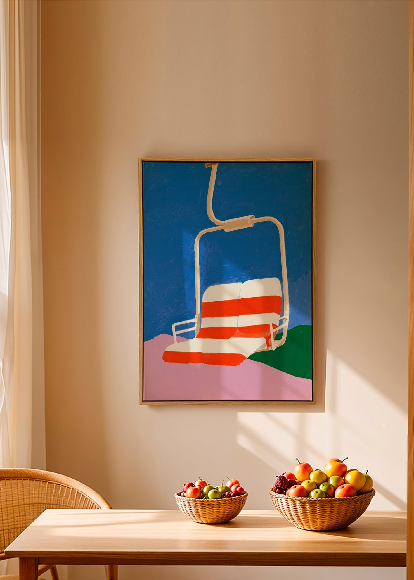 Ilustración de telesilla con asiento a rayas – Canvas2