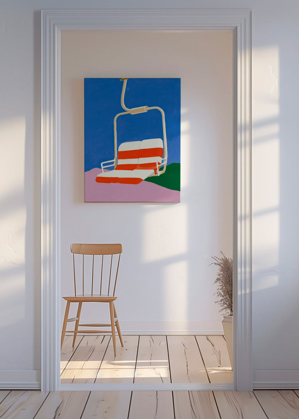 Ilustración de telesilla con asiento a rayas – Canvas