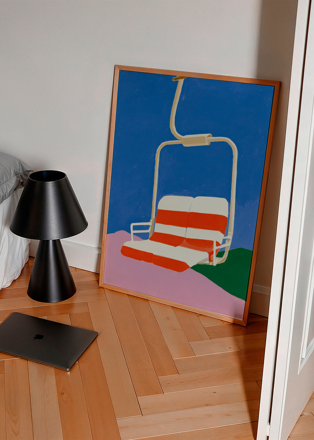 Ilustración de telesilla con asiento a rayas – Product1
