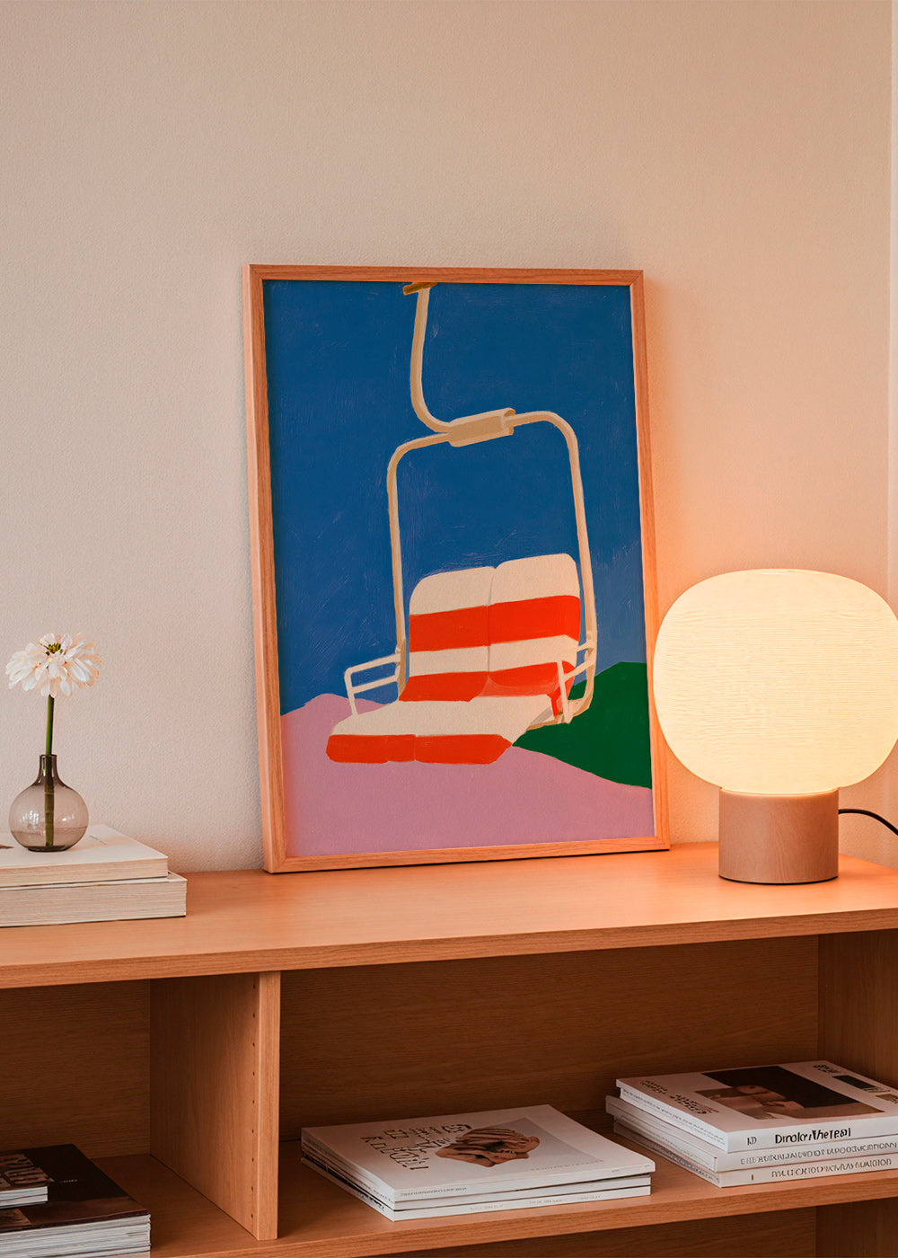 Ilustración de telesilla con asiento a rayas – Product2