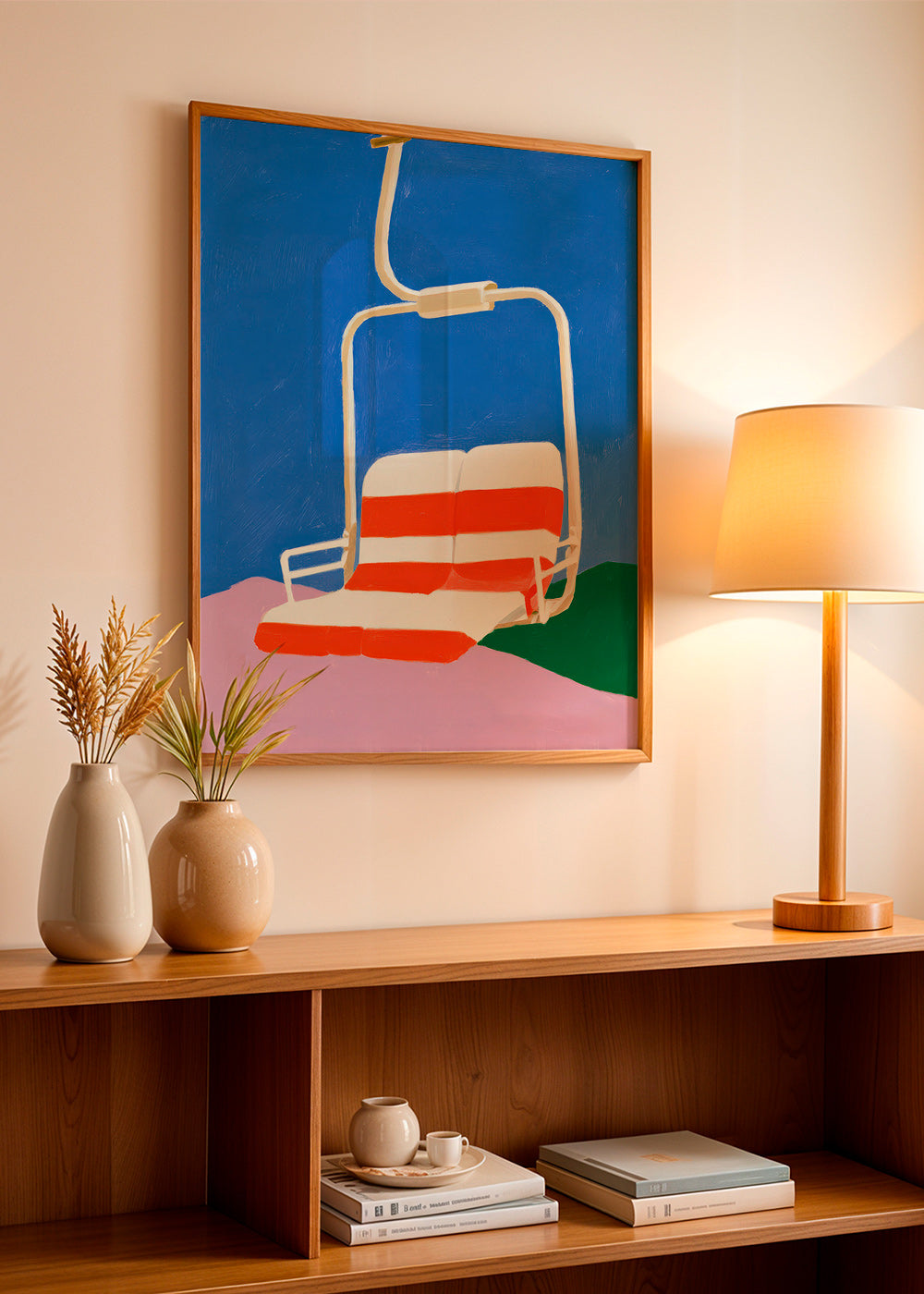 Ilustración de telesilla con asiento a rayas – Product3