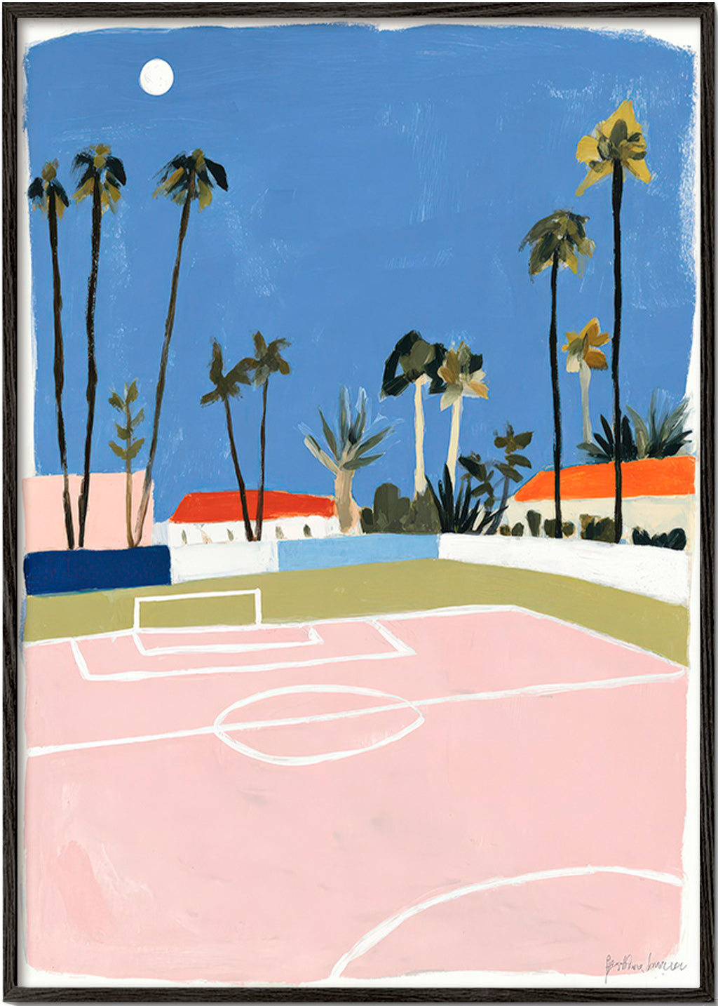 Cuadro deportivo con campo y palmeras – Black Frame