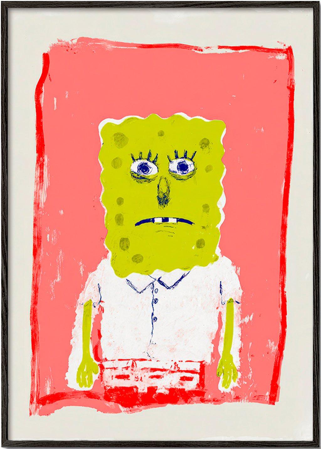 Ilustración personaje esponja sobre fondo rosa – Black Frame