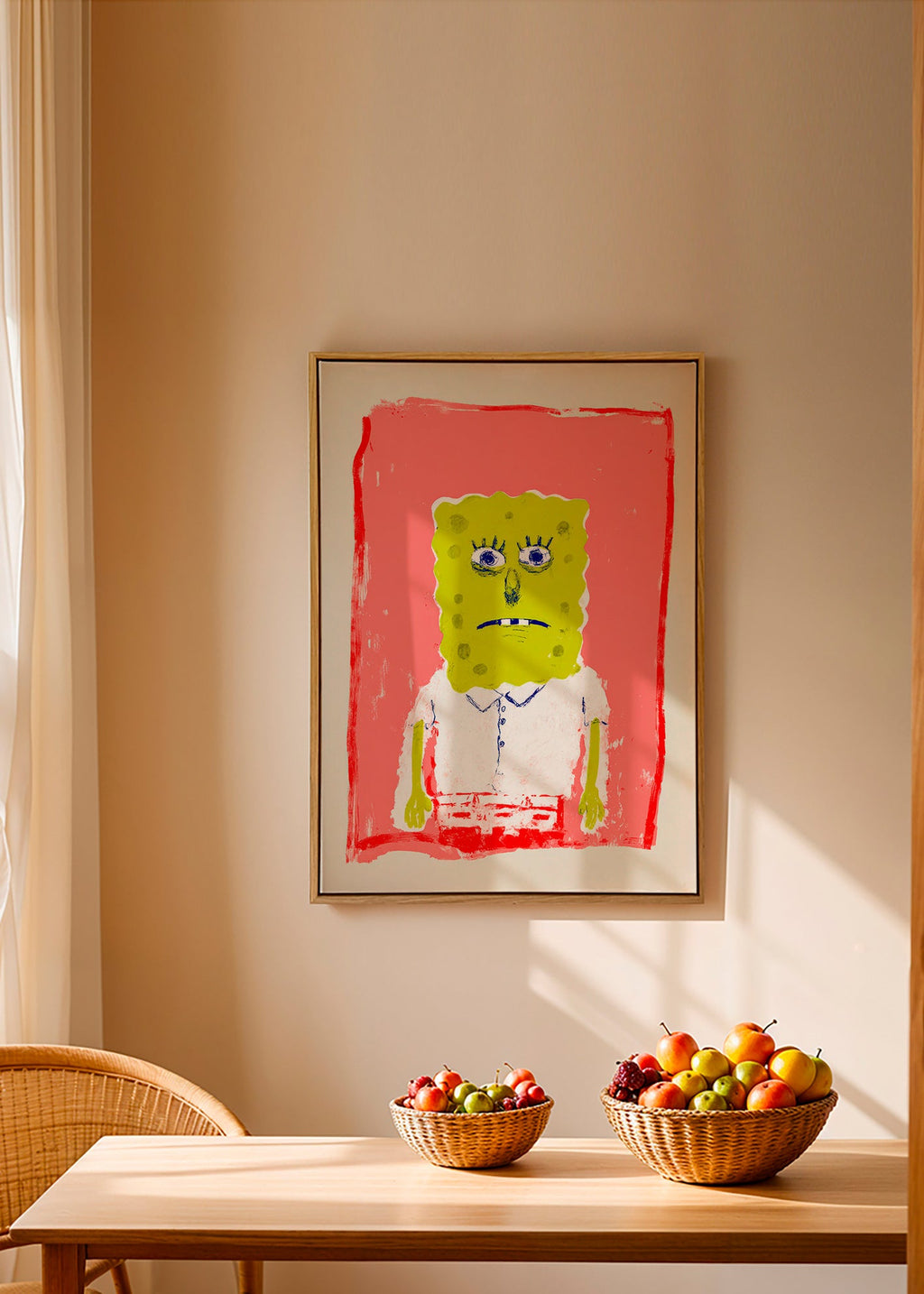 Ilustración personaje esponja sobre fondo rosa – Canvas1
