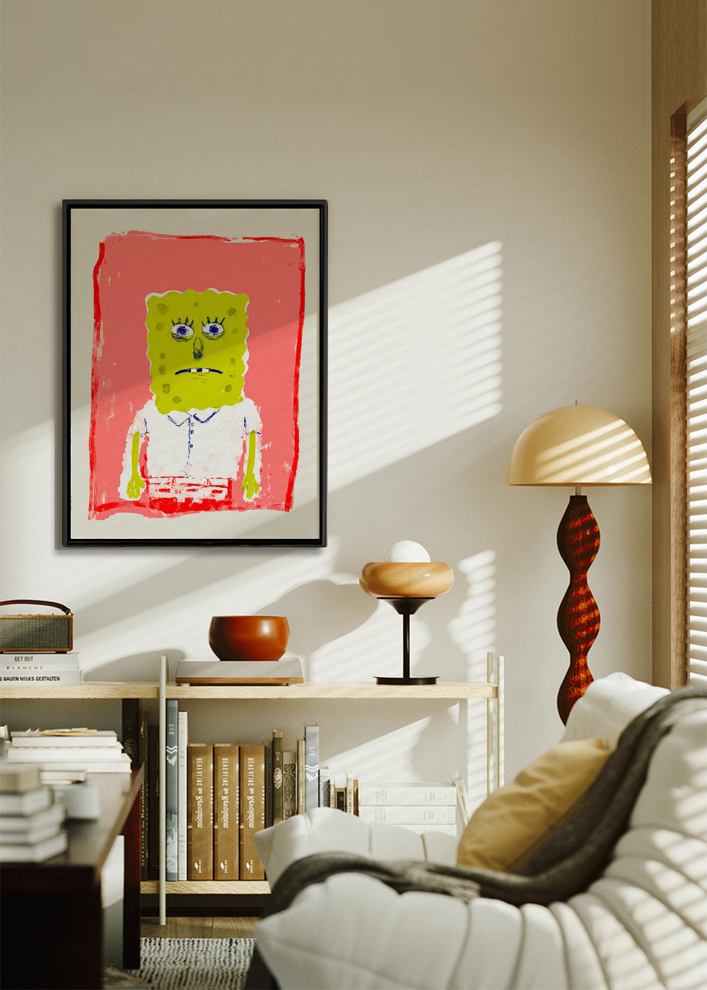 Ilustración personaje esponja sobre fondo rosa – Canvas2