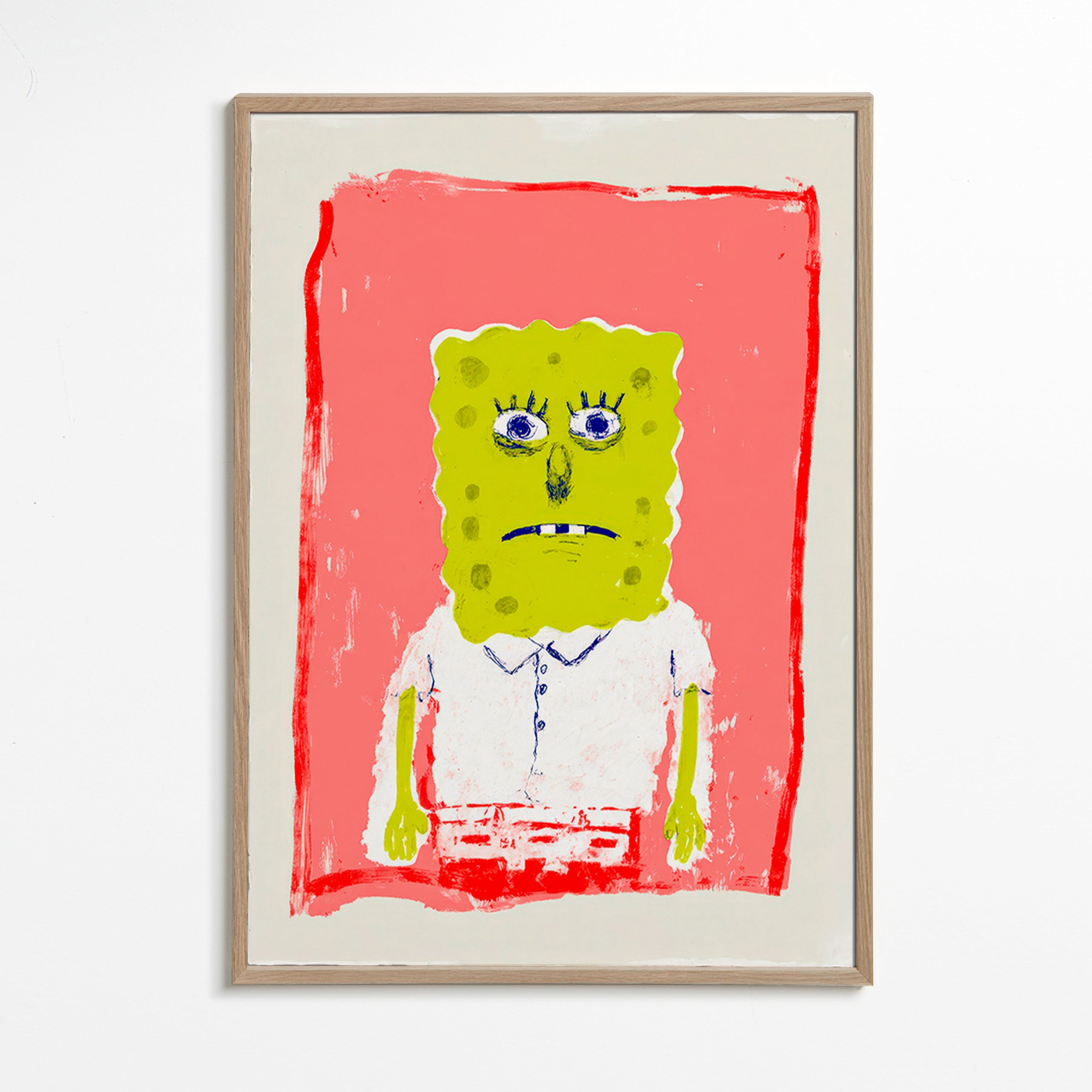 Ilustración personaje esponja sobre fondo rosa – Oak Frame