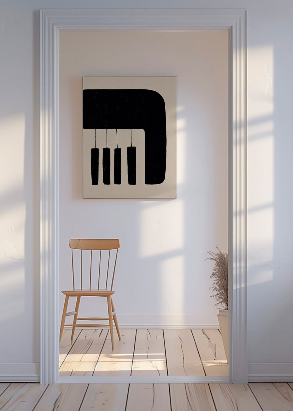 Minimalist piano artwork with keys