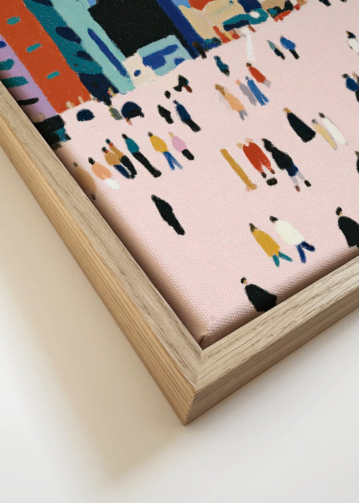 Cuadro de ciudades con multitud estilizada – Canvas detail