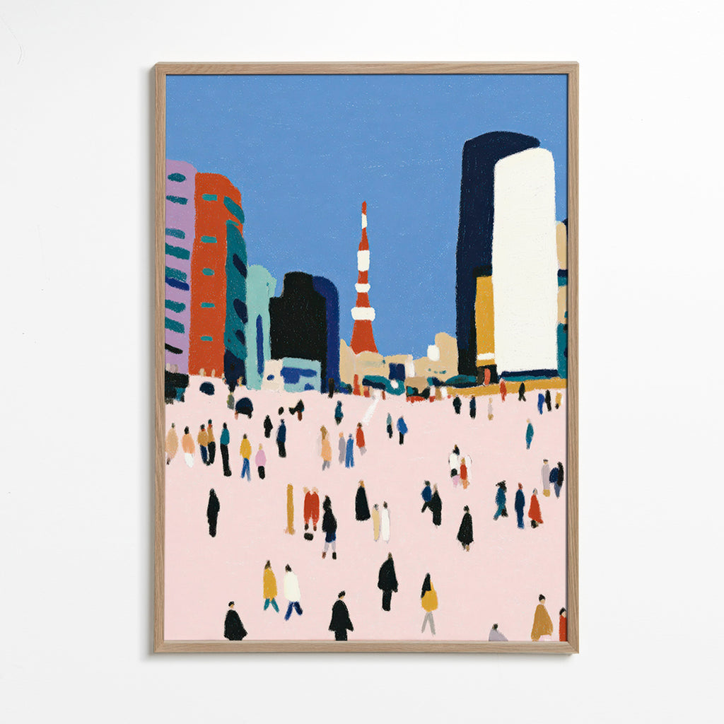 City art with stylized crowd