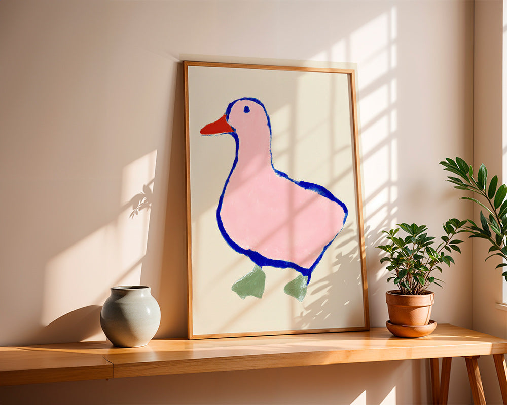Children's print: playful pink duck