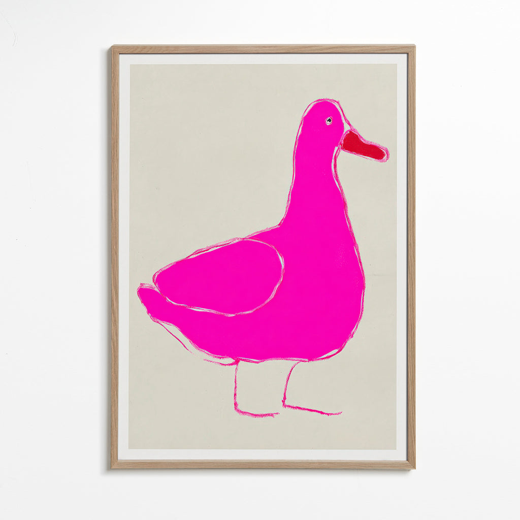Cuadro pato rosa minimalista – Oak Frame
