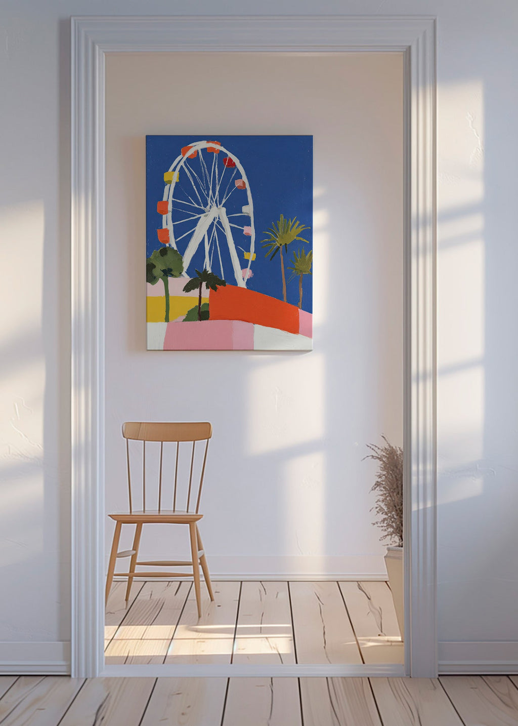 Travel poster with ferris wheel illustration