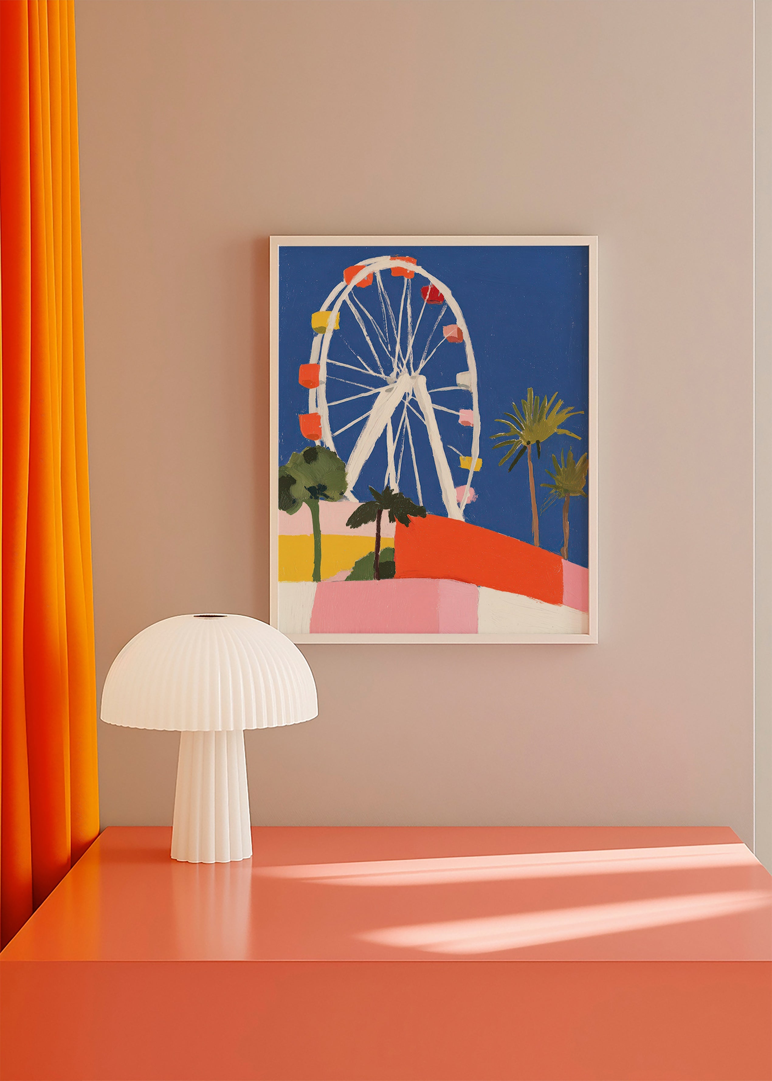 Travel poster with ferris wheel illustration