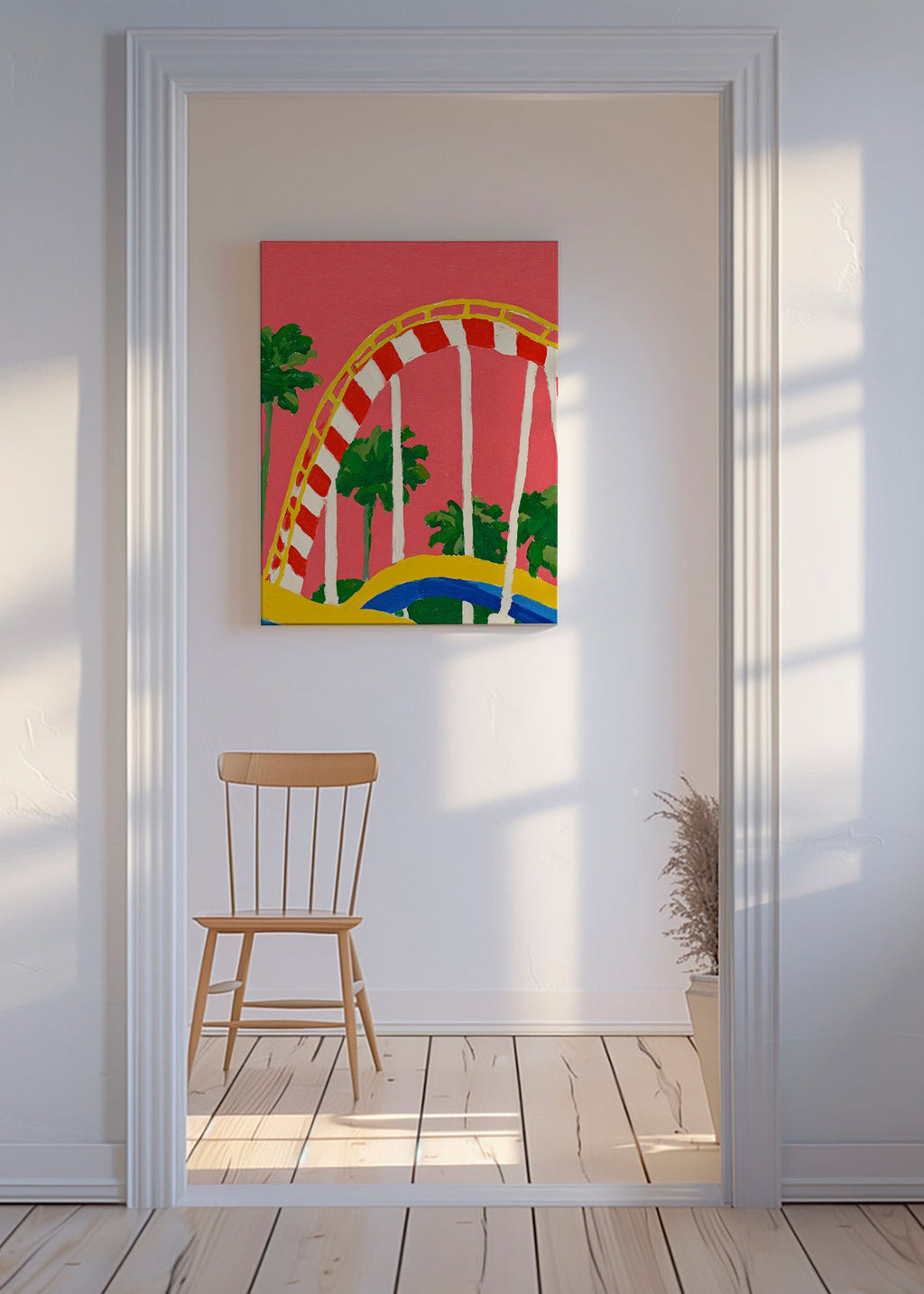 Lámina botánica con palmeras y arco colorido – Canvas
