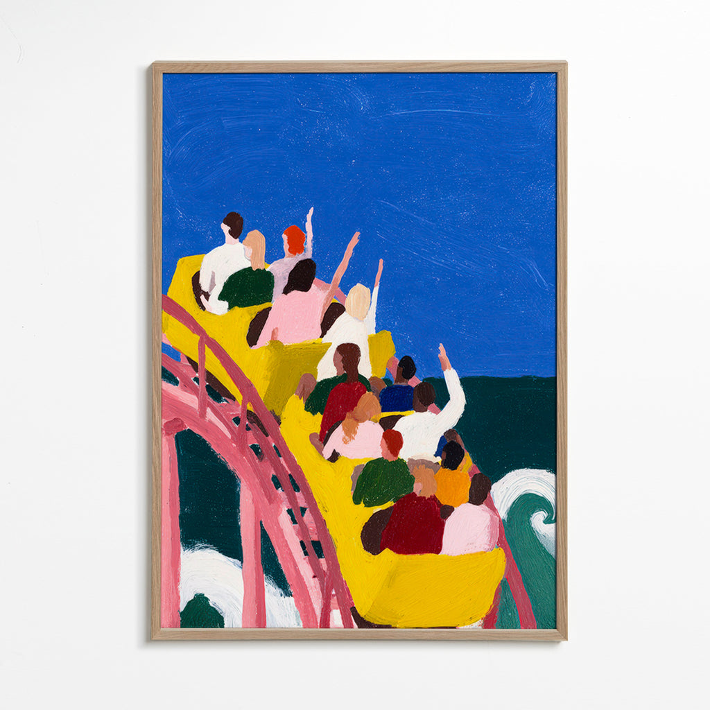 Illustration of rollercoaster by the sea