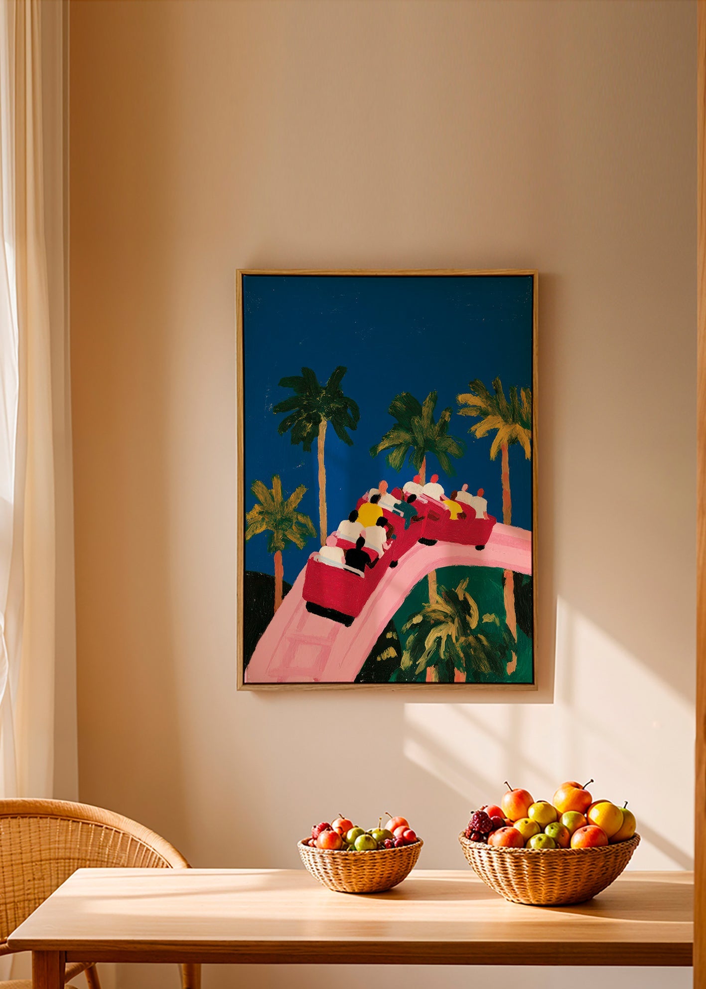 Botanical print with palms and pink coaster