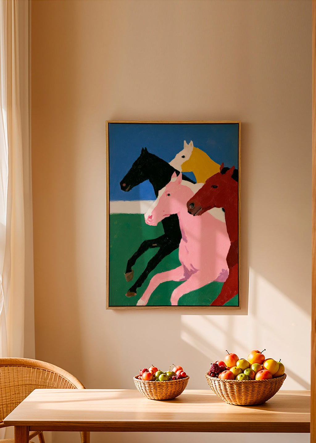 Artwork running horses with bold flat colors