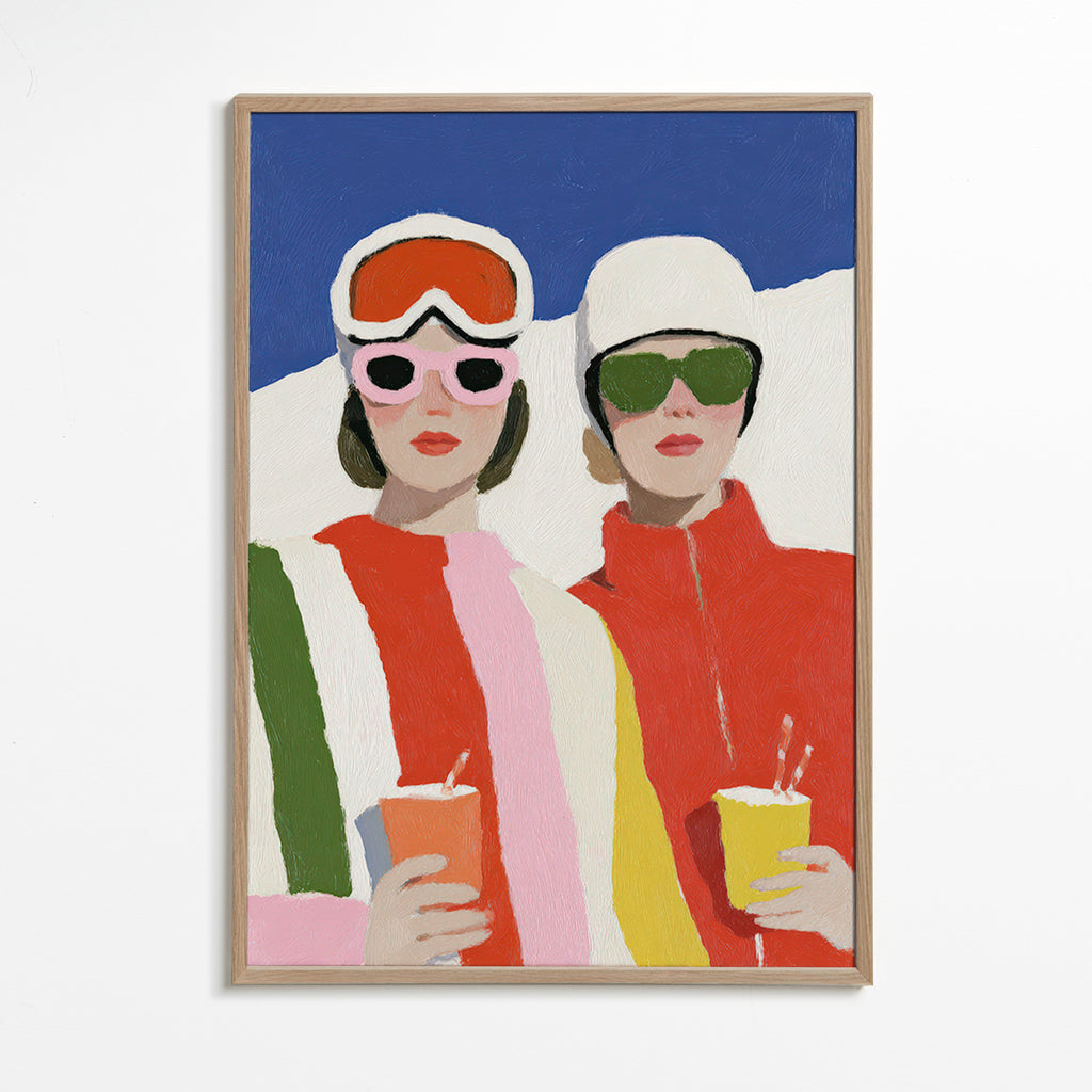 Illustration: après-ski duo in retro style