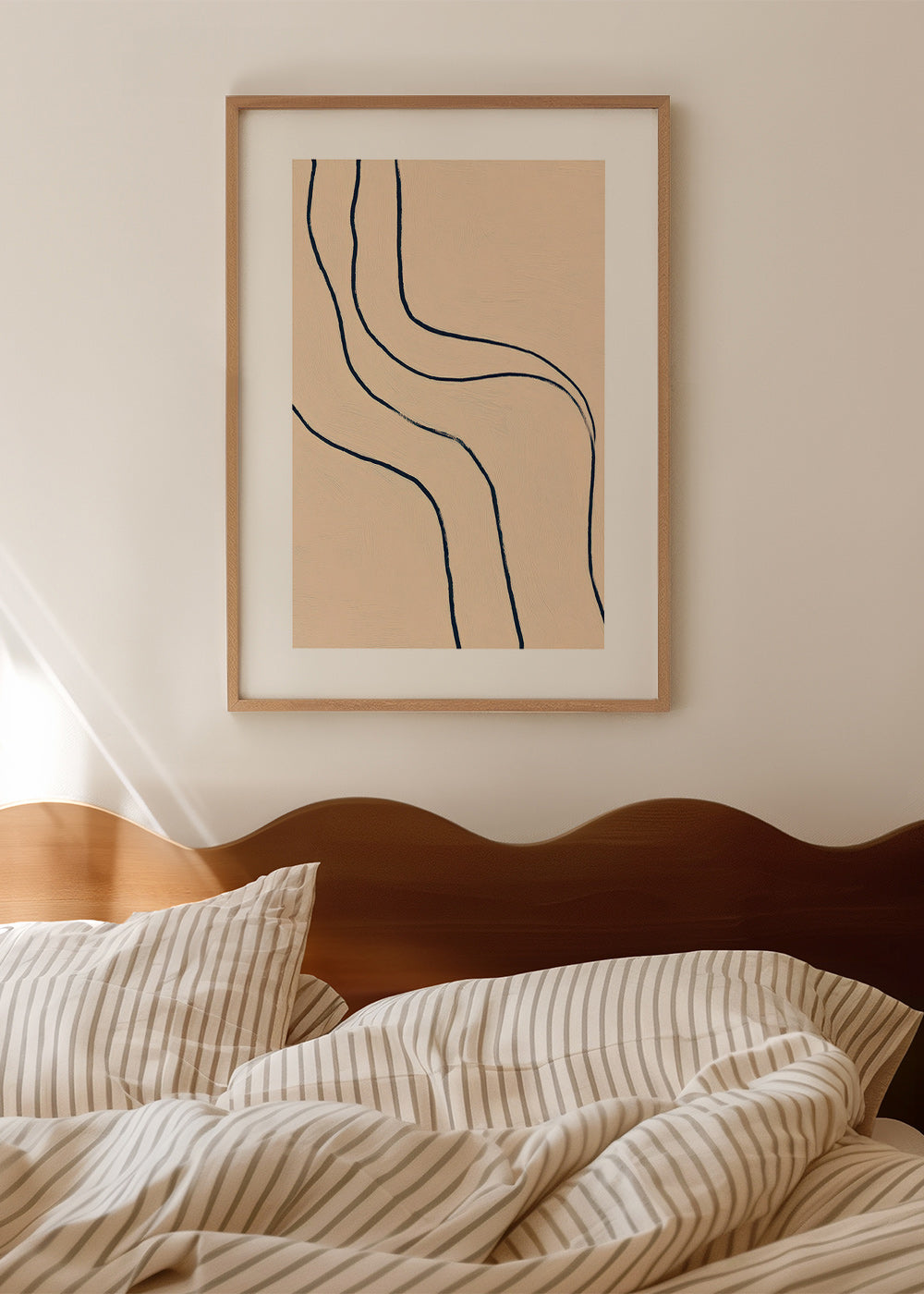 Minimalist art with flowing lines on beige