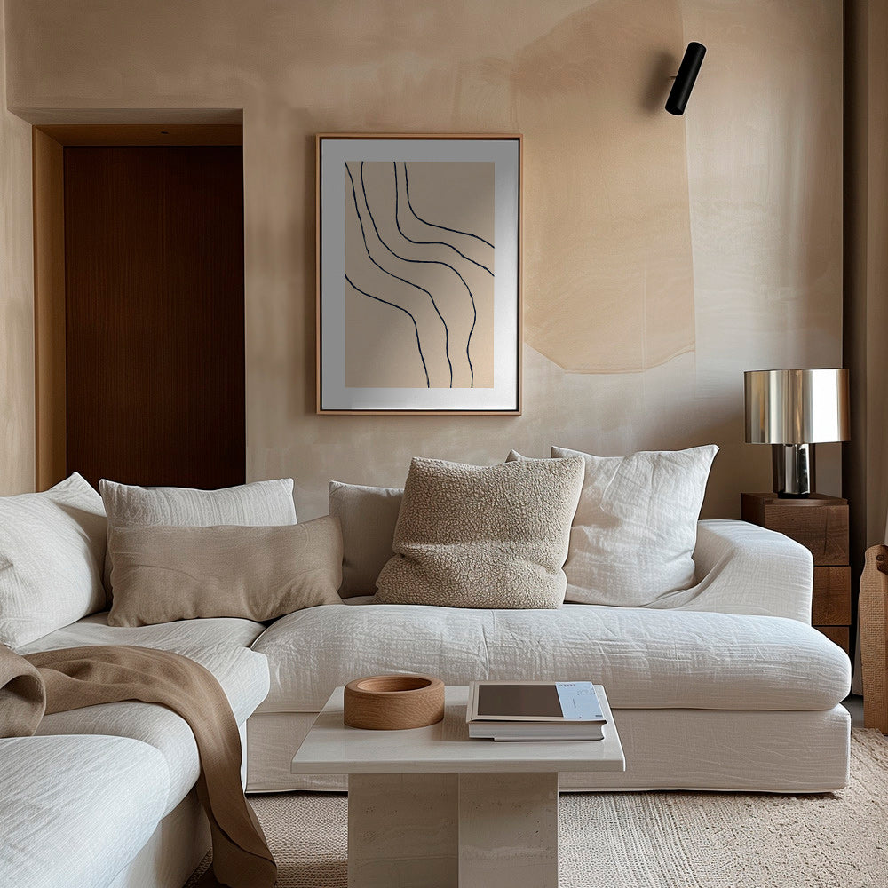Minimalist art with organic lines in beige