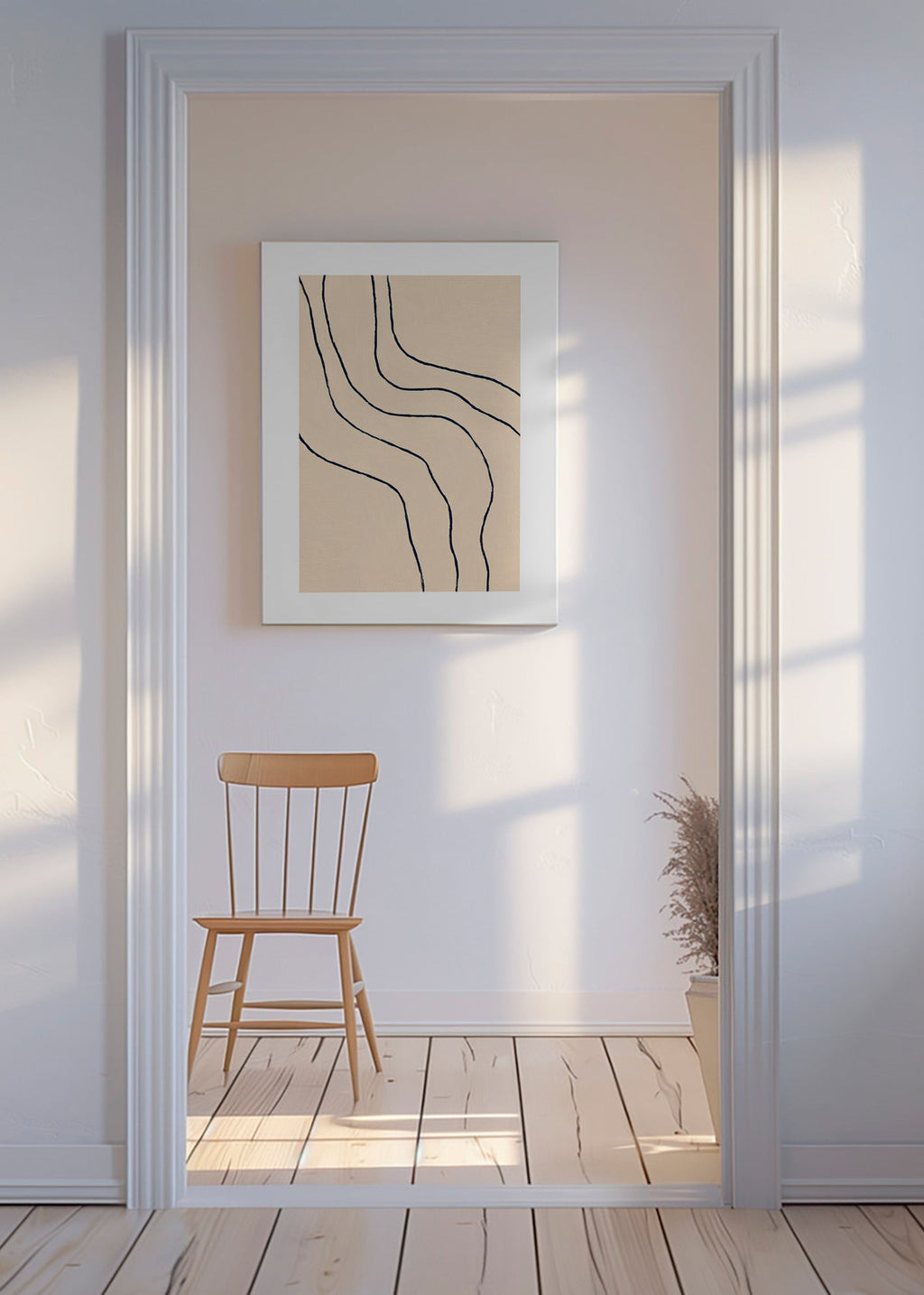 Minimalist art with organic lines in beige