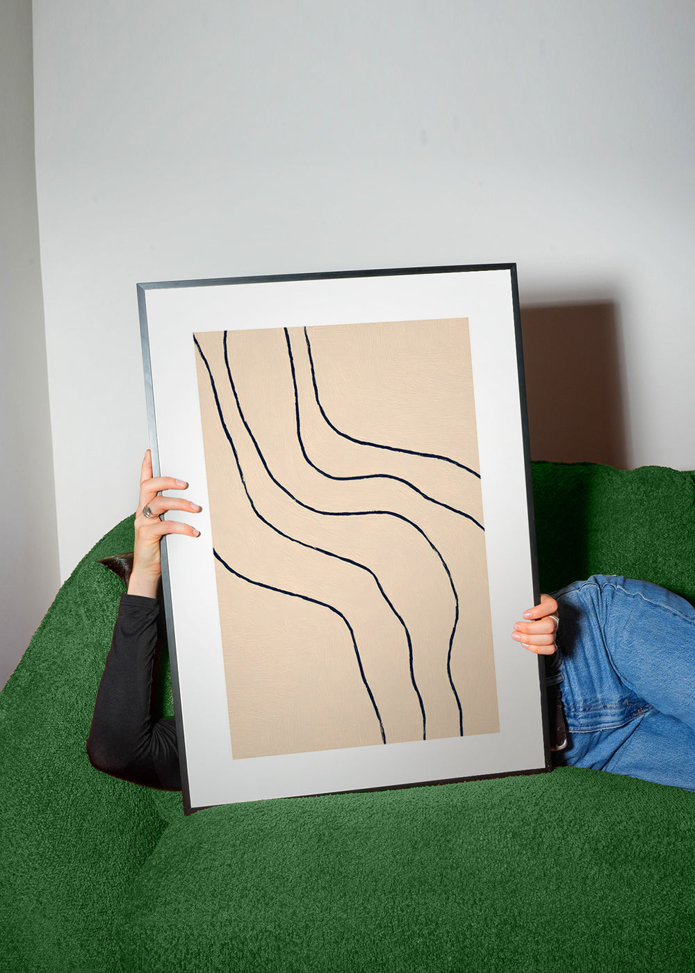 Minimalist art with organic lines in beige