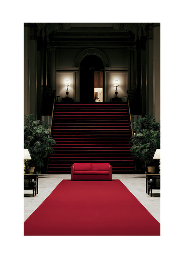 Staircase photograph with red carpet