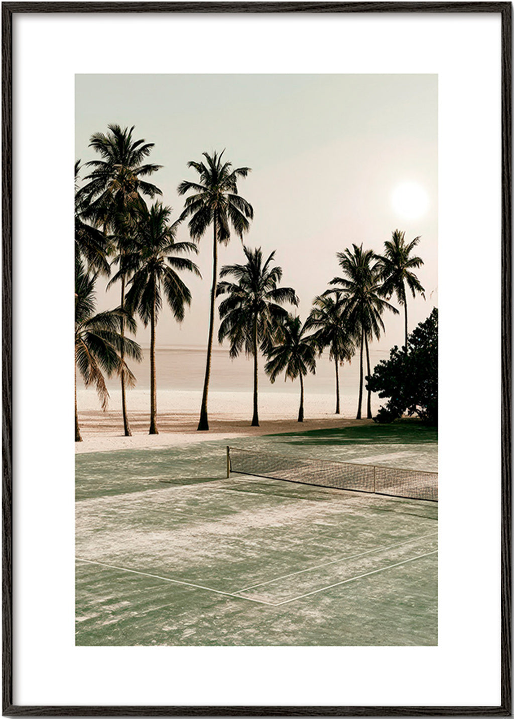 Landscape art with palms and a tennis court