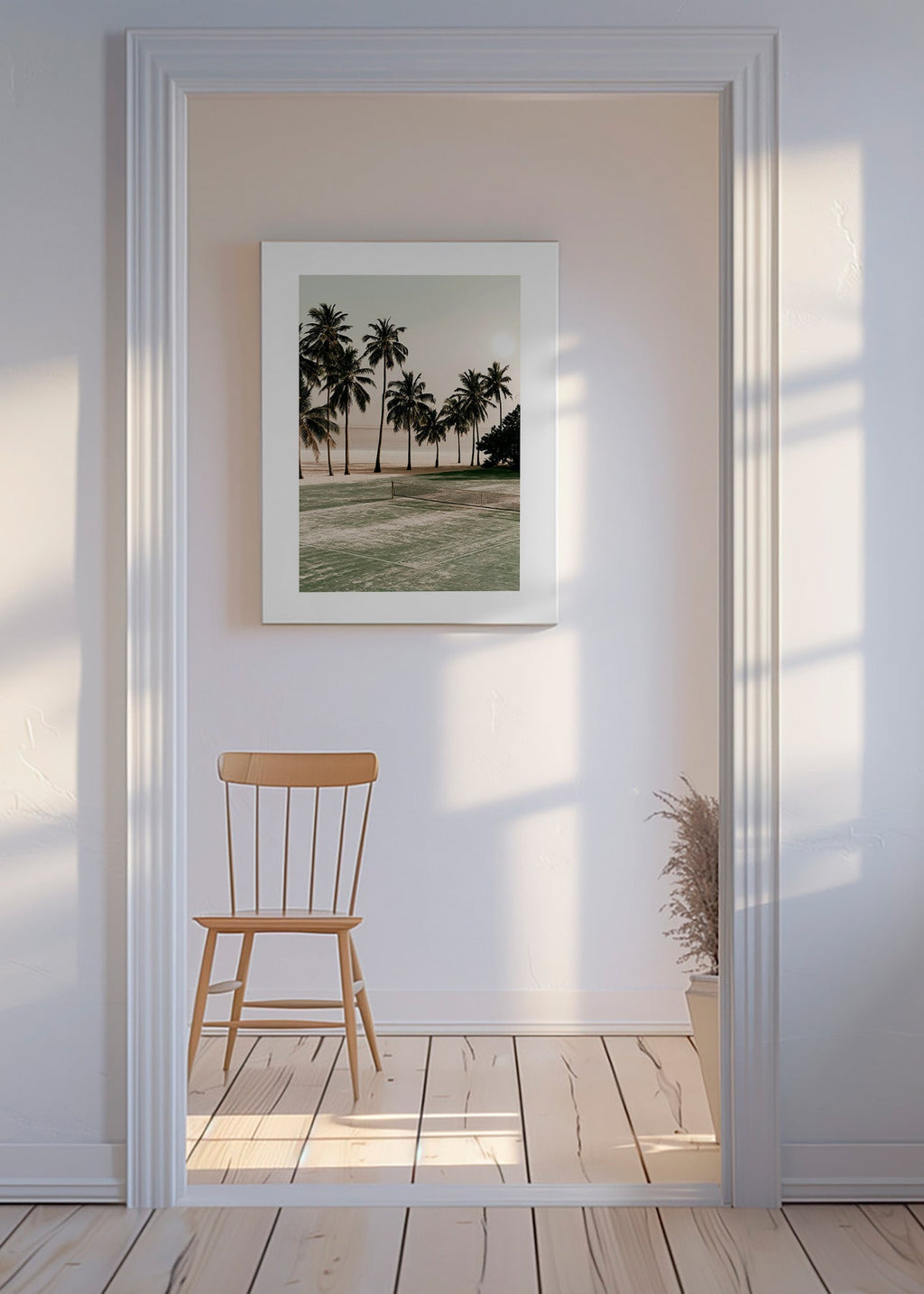 Landscape art with palms and a tennis court