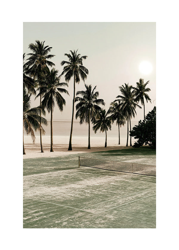 Landscape art with palms and a tennis court
