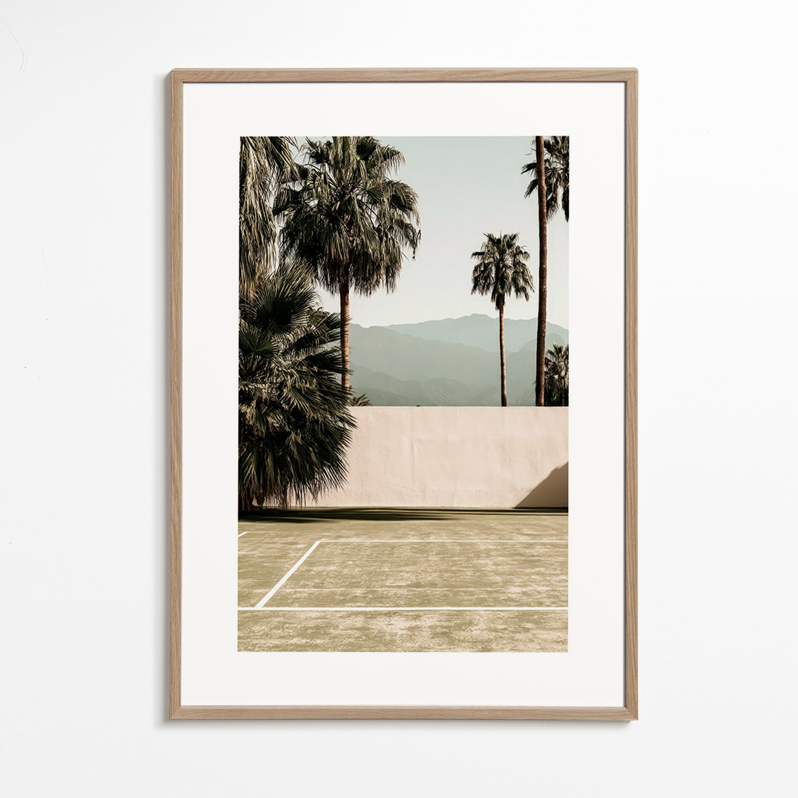 Landscape art with palms and minimal wall