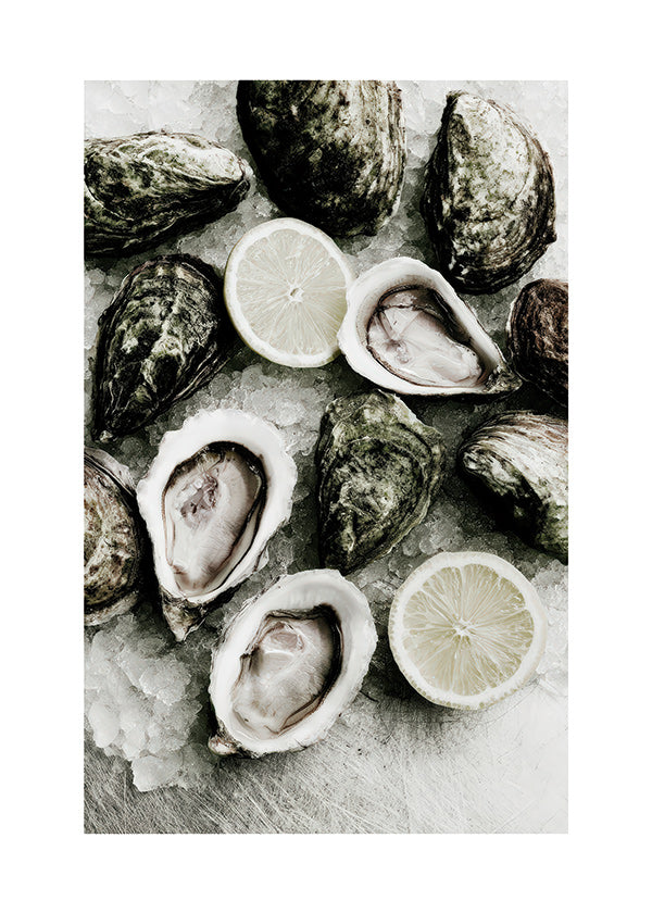 Kitchen art: oysters and lemon close-up