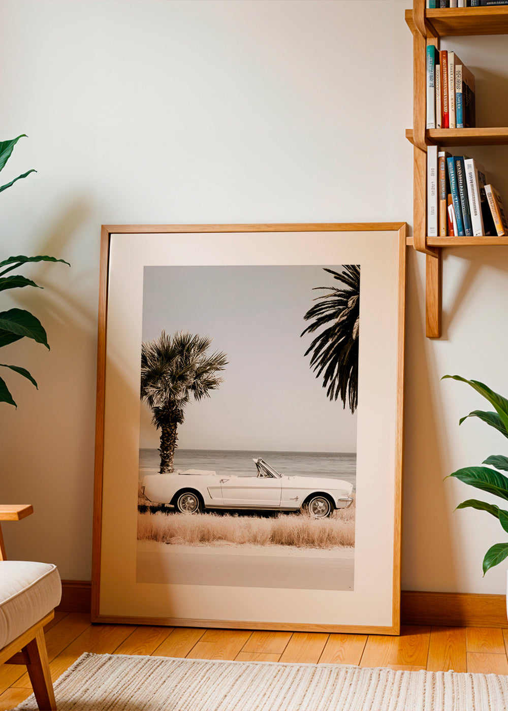 Vintage car photograph by the sea