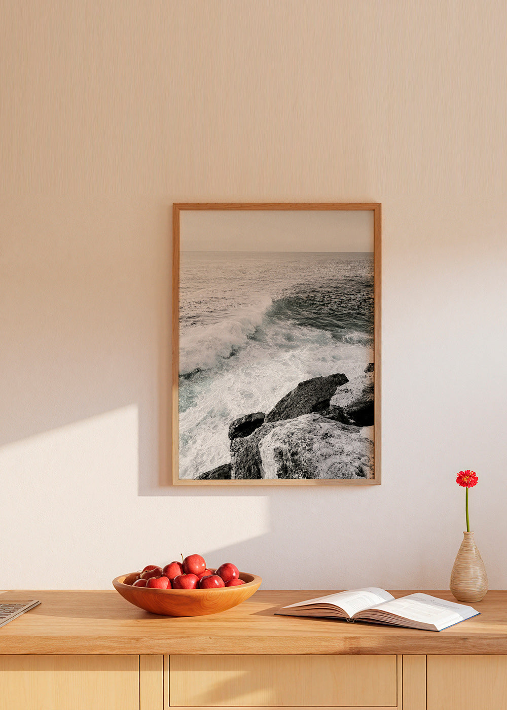 Cuadro de paisaje: acantilado y ola en blanco y negro – Product1