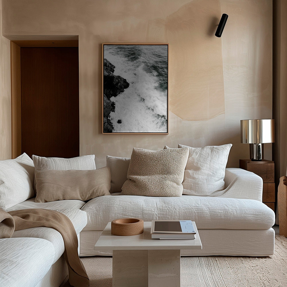 Cuadro de paisaje: rocas atlánticas en blanco y negro – Canvas1