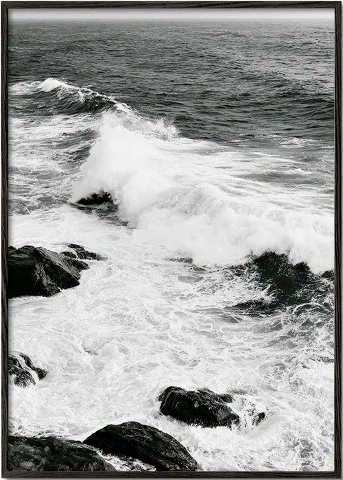 Landscape art of crashing waves in high-contrast black and white