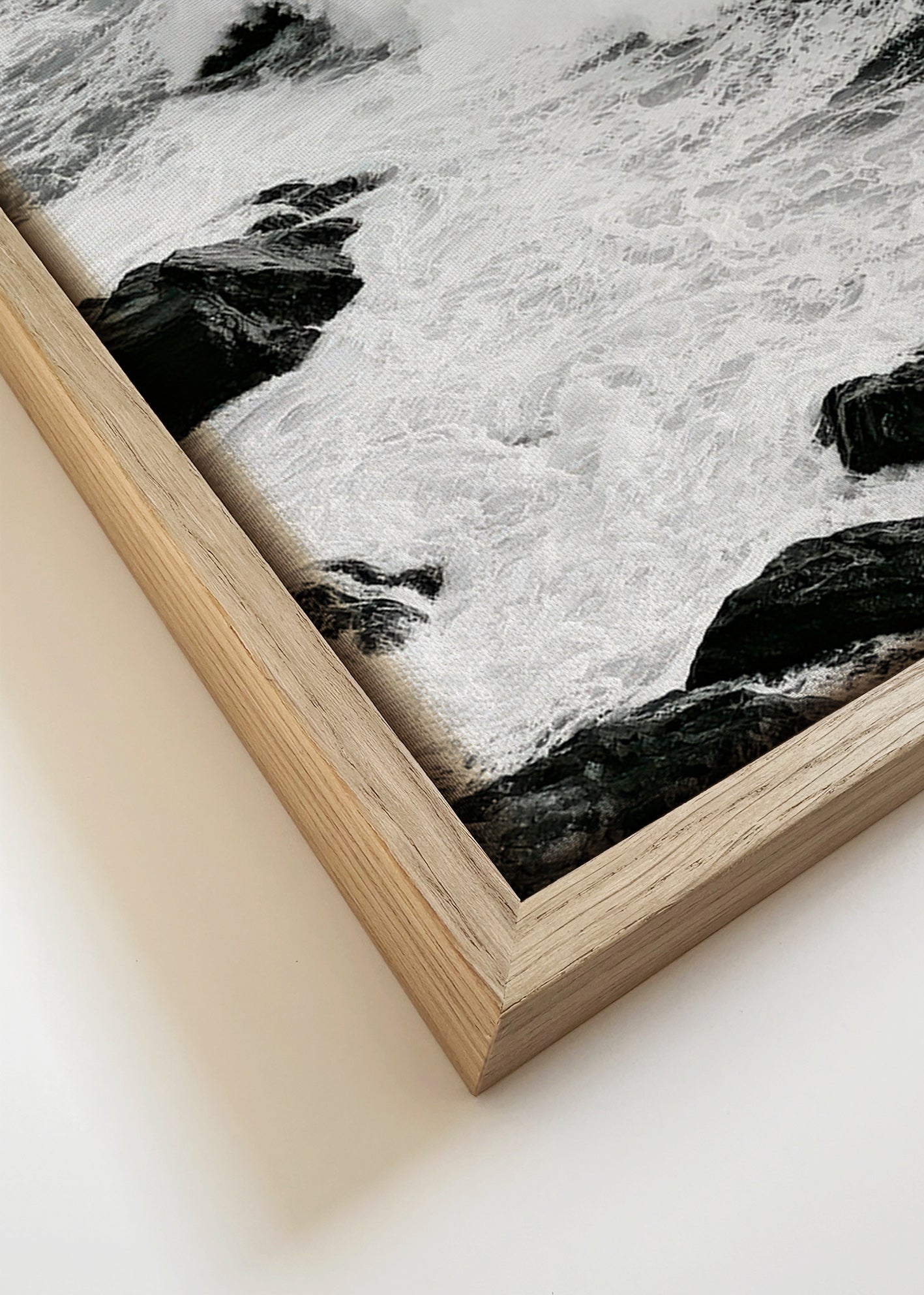 Landscape art of crashing waves in high-contrast black and white