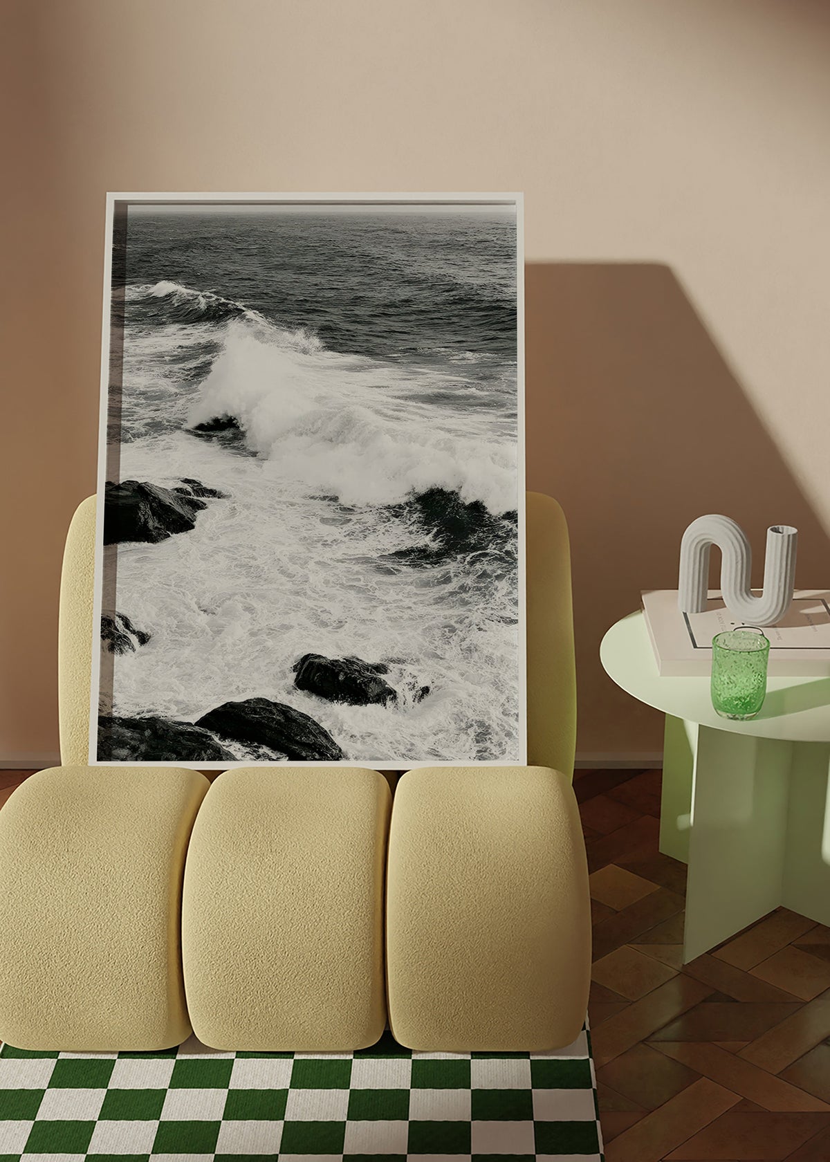 Cuadro de paisaje marino en blanco y negro con oleaje – Product2