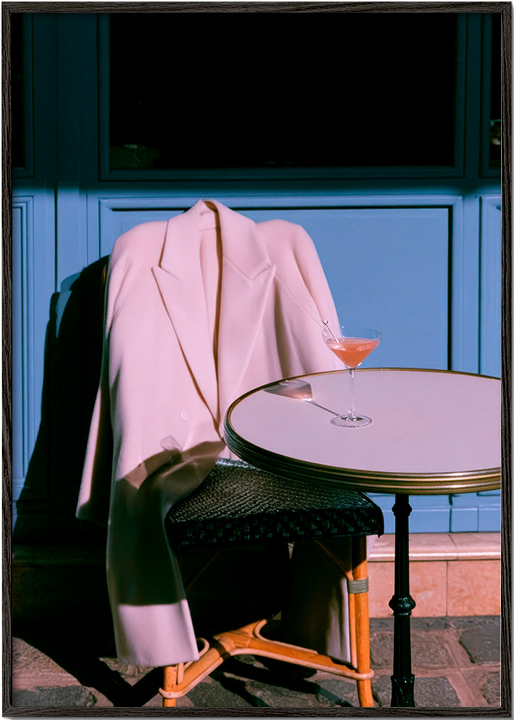 Photograph pink jacket and cocktail on terrace