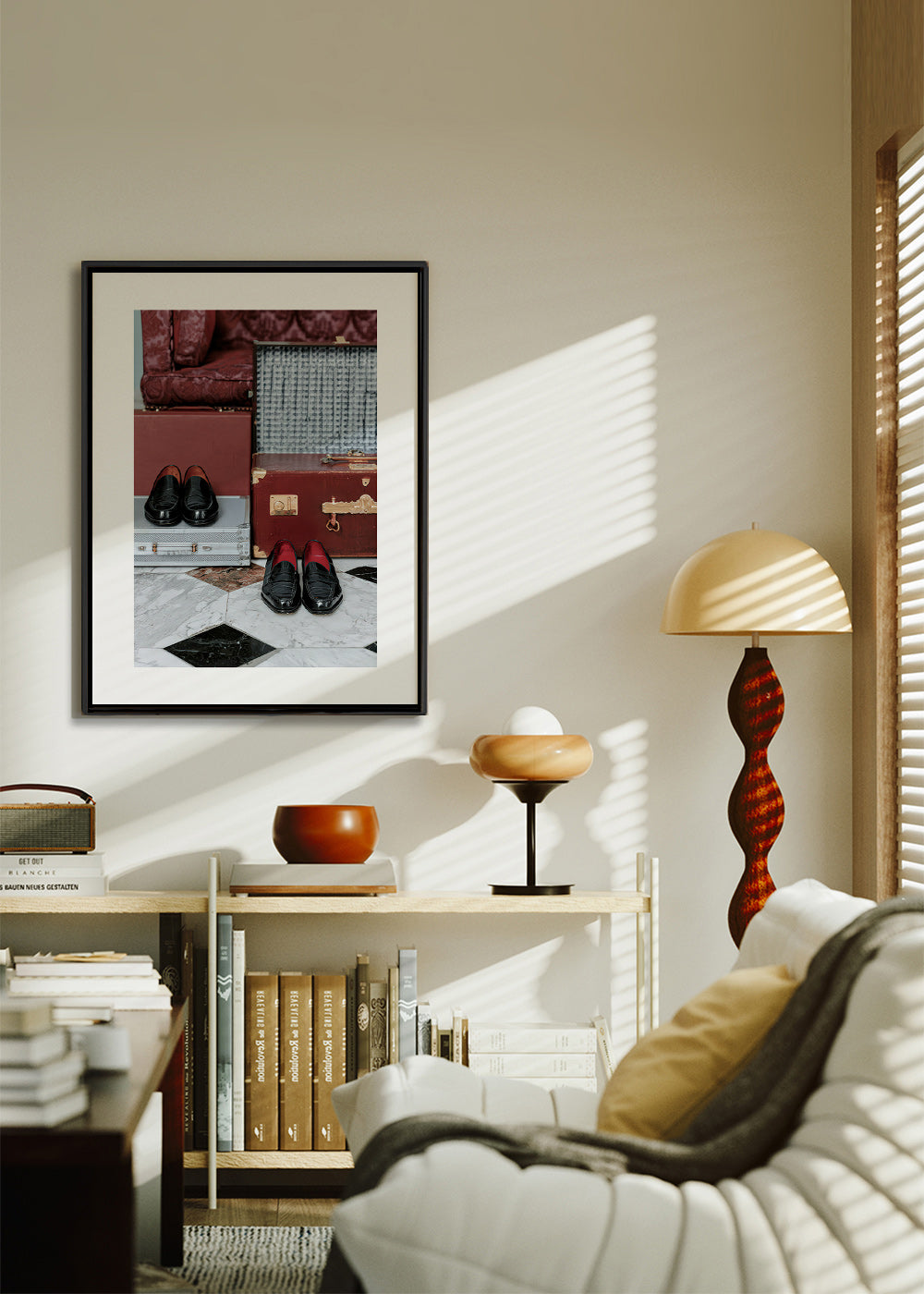 Cuadro de ciudades con maletas y zapatos lustrados – Canvas1