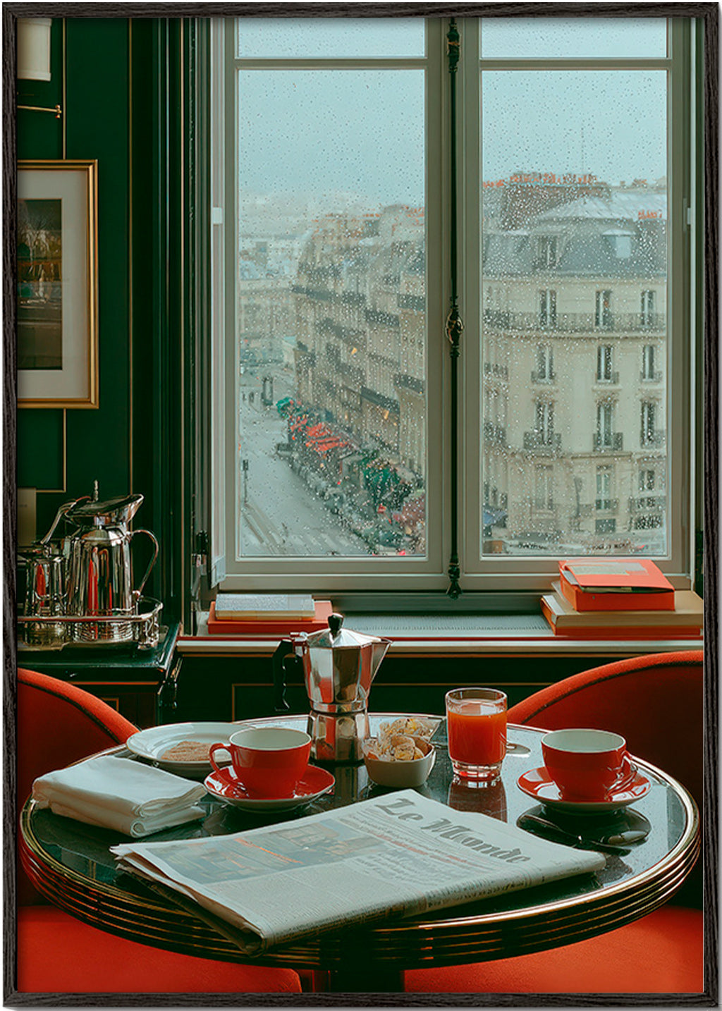 Cuadro de cocina con ventana parisina y café – Black Frame