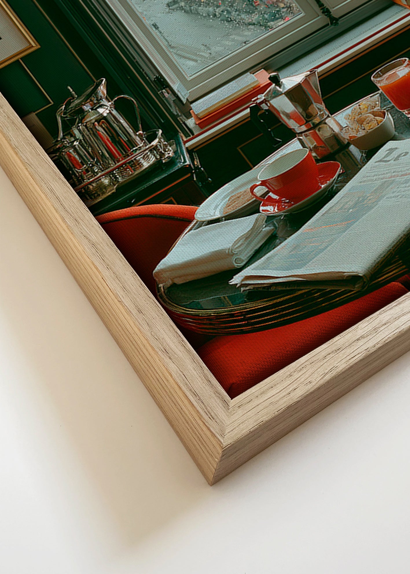 Cuadro de cocina con ventana parisina y café – Canvas detail