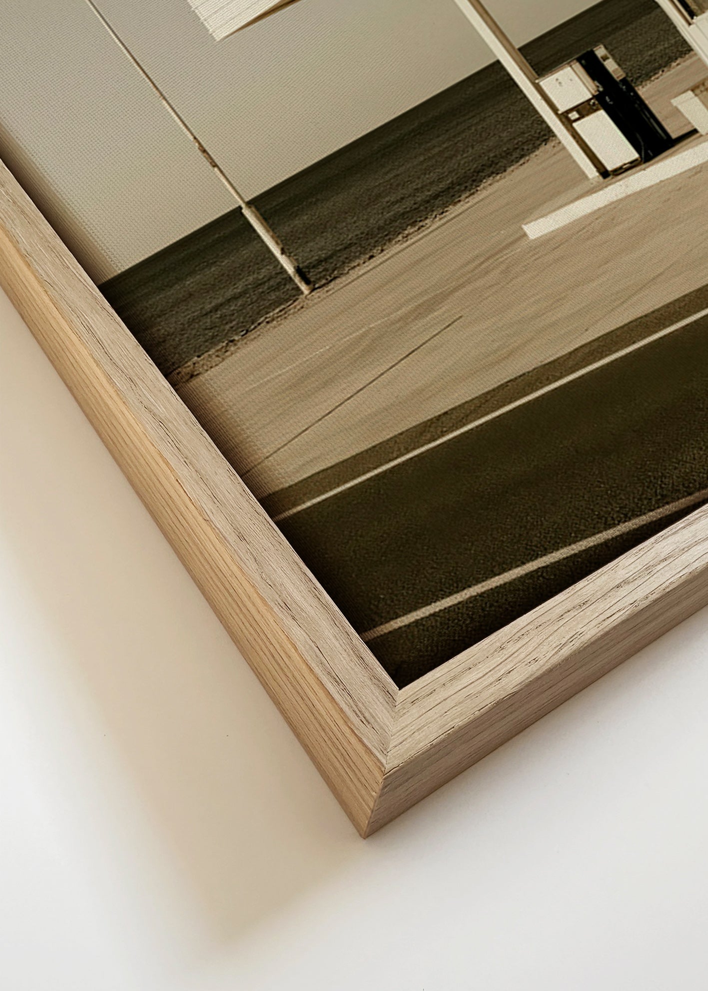 Cuadro de paisaje minimalista con estación costera – Canvas detail