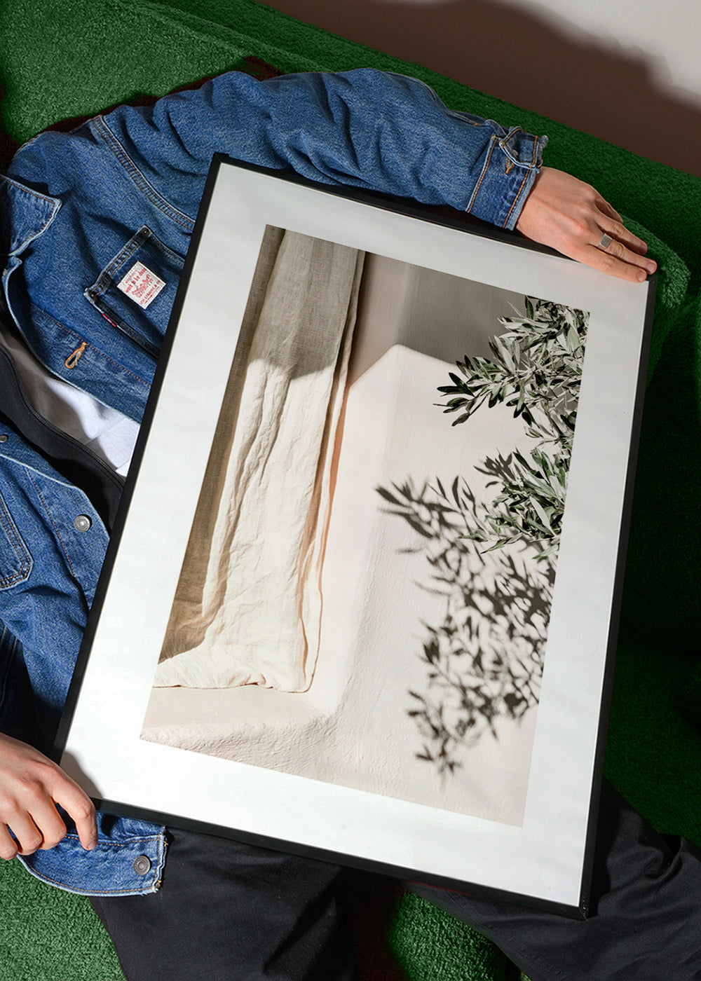 Botanical print linen and olive sprig
