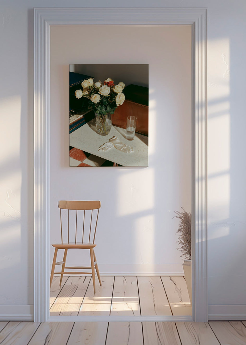 Lámina botánica de rosas blancas – Canvas