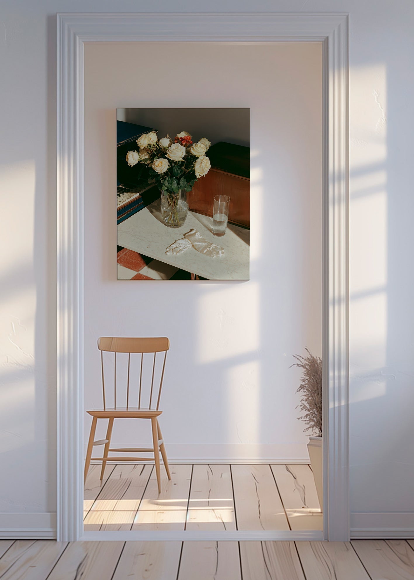 Lámina botánica de rosas blancas – Canvas