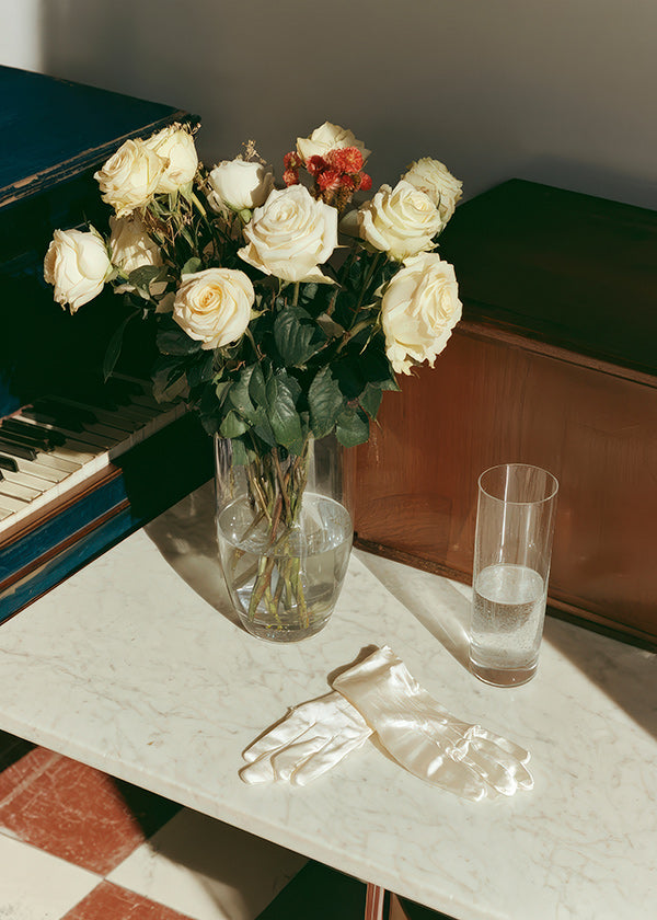 Lámina botánica de rosas blancas