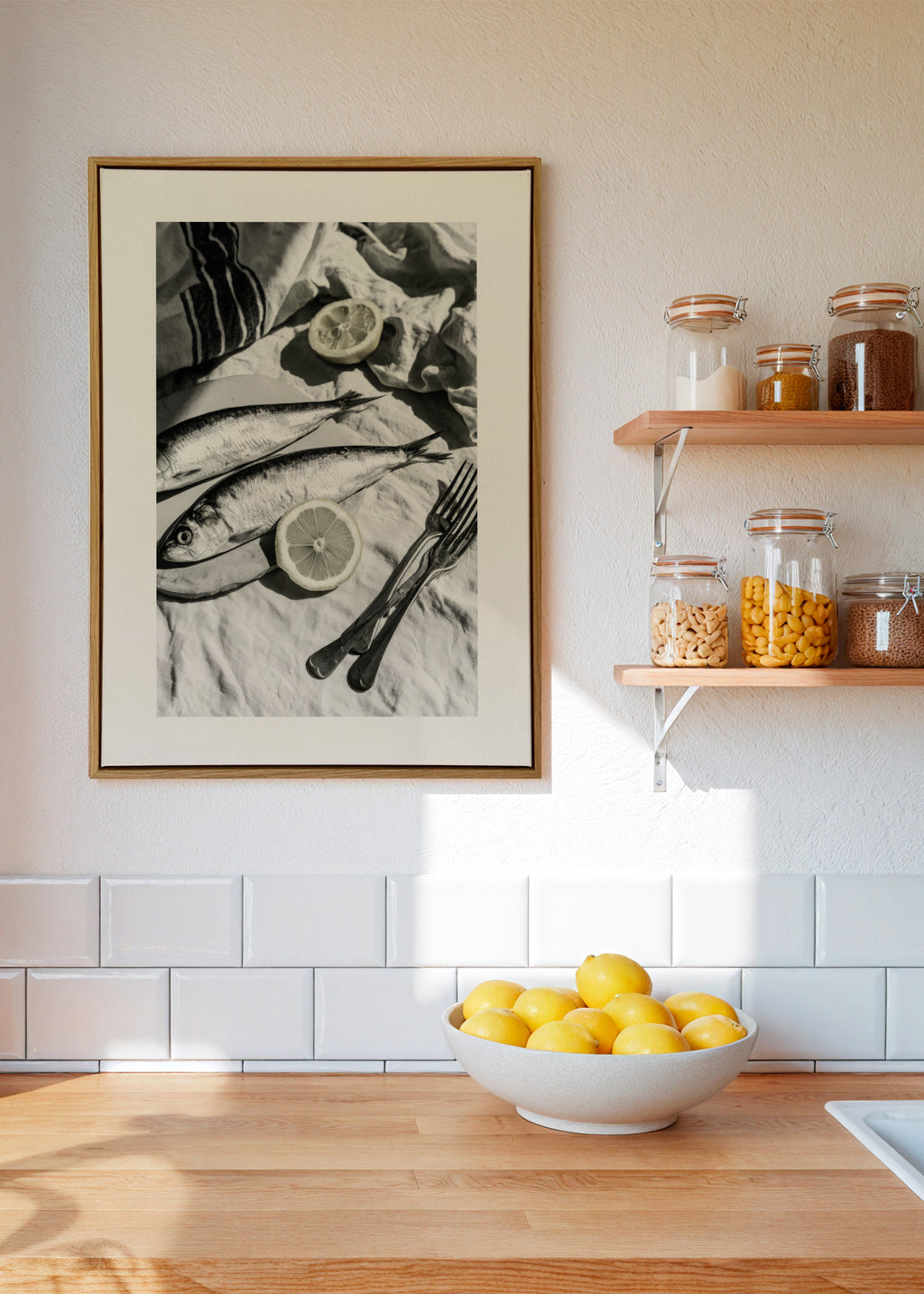 Citrus Lunch - Framed canvas in an interior