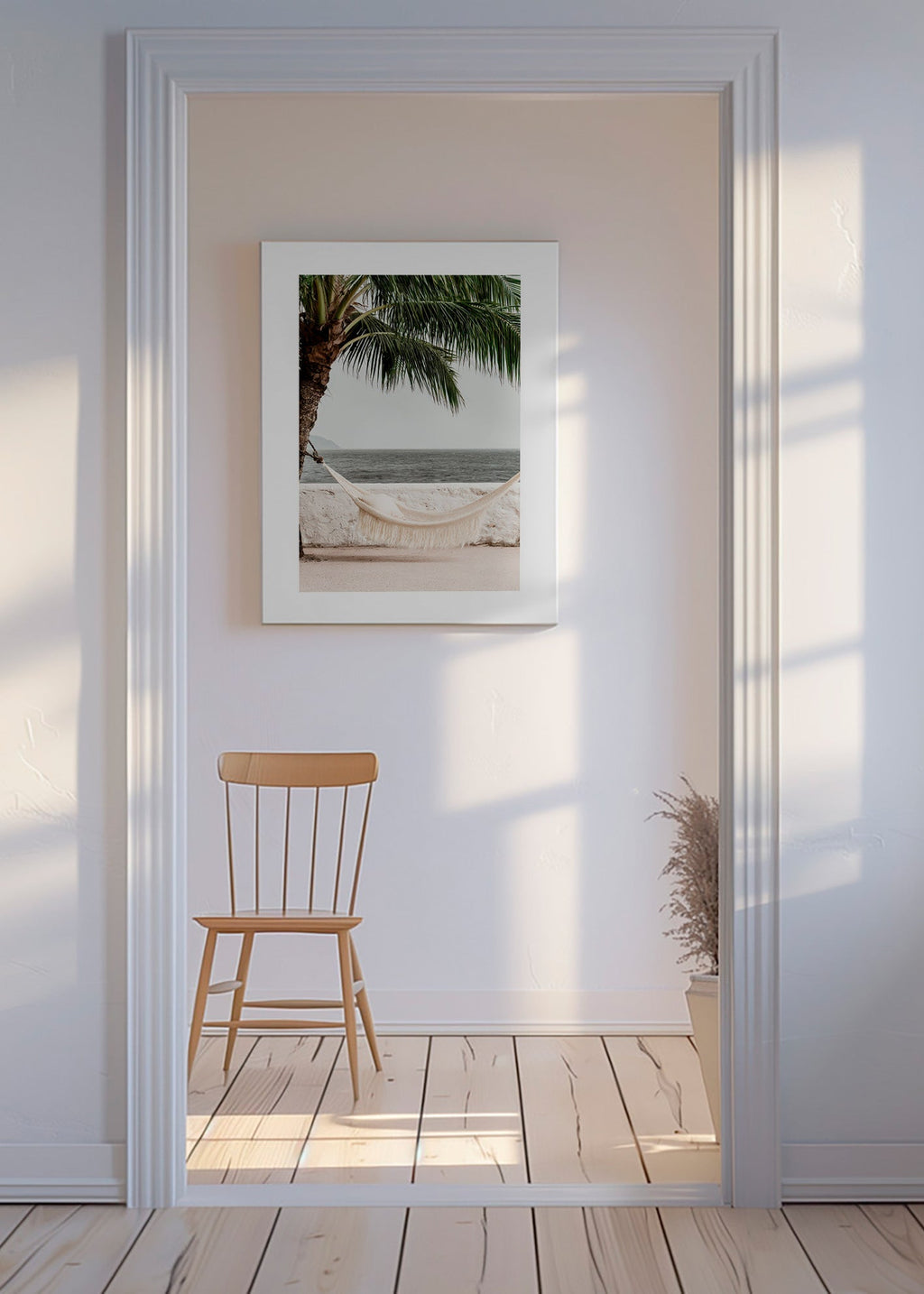 Landscape art with hammock and palm